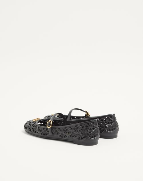 Valentino Garavani - Ondette Rubber Ballerina With Scallop Pattern 05mm - Black - Woman - Ballerinas